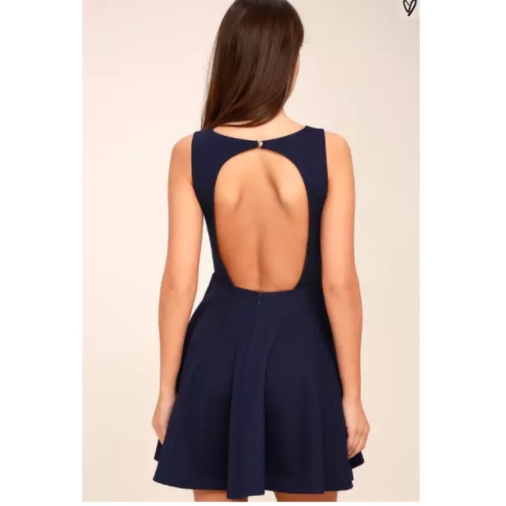 NWT CUTE Lulu's Navy Backless Skater Dress - Picture 2 of 8